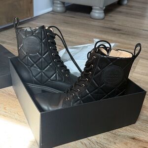 Coach Black Quilted Lace-Up Combat Boots